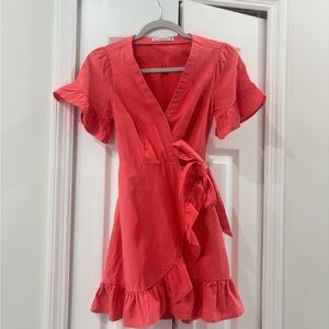 Abercrombie & Fitch Coral Mini Wrap Dress